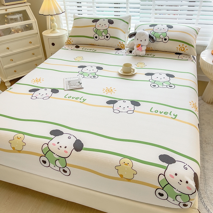 91家纺网 家纺一手货源 找家纺 芃成 2024新款老粗布床笠款 总1 狗狗乐园-绿