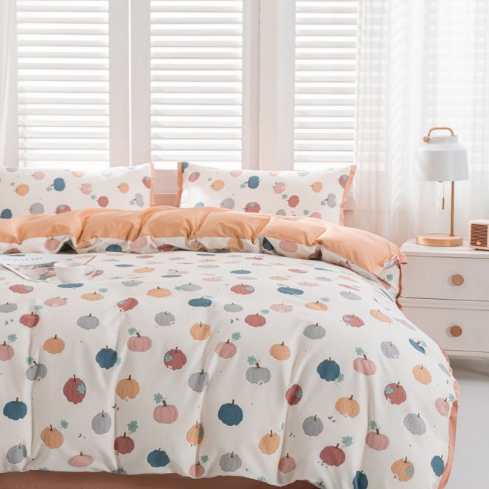 91家纺网 家纺一手货源 找家纺 优姿家纺 新款纯棉长绒棉小清新ins风印花四件套-系列一 南瓜酥-米