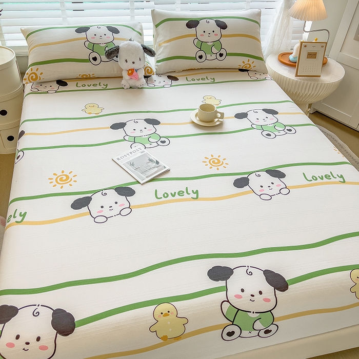 91家纺网 家纺一手货源 找家纺 芃成 2024新款老粗布床笠款 总1 狗狗乐园-绿