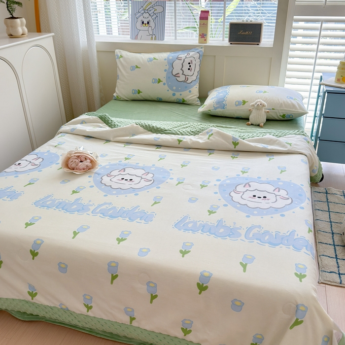 91家纺网 家纺一手货源 找家纺 花伞家居 2024新款全棉豆豆绒大豆夏被春秋被 夏被-郁金香小羊