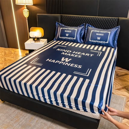 91家纺网 家纺一手货源 找家纺 圣比熊 2025新款大版可水洗冰丝床笠宿舍床垫保护套三件套 开心一刻