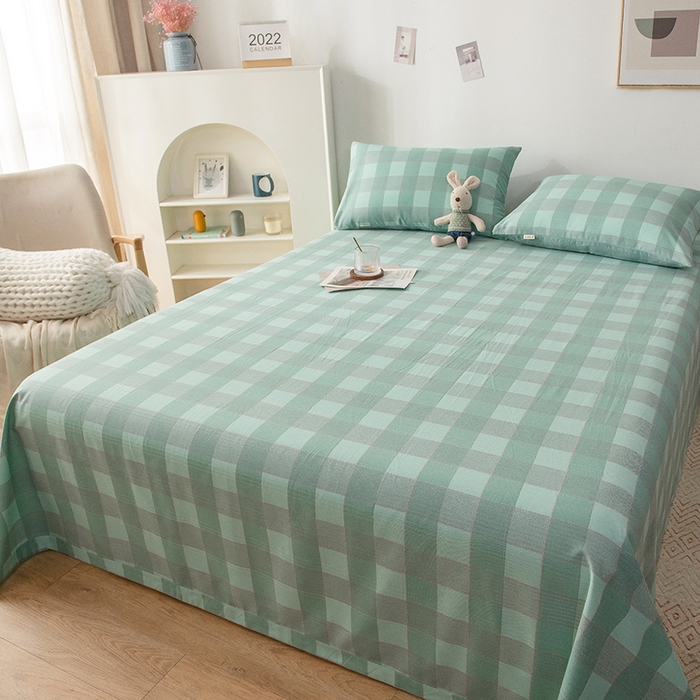 91家纺网 家纺一手货源 找家纺 芃成 2024新款老粗布床笠款 总1 极简格 绿