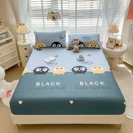 91家纺网 家纺一手货源 找家纺 芃成 2024新款老粗布床笠款 总1 煤球动漫