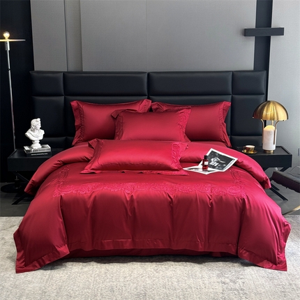 91家纺网 家纺一手货源 找家纺 时亿家居 2024新款140支长绒棉四件套-半岛日记 半岛日记-酒红