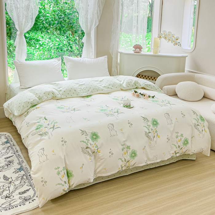 91家纺网 家纺一手货源 找家纺 金鑫汇家纺 2024新款全棉纯棉卡通印花四件套单品系列-单被套花信子