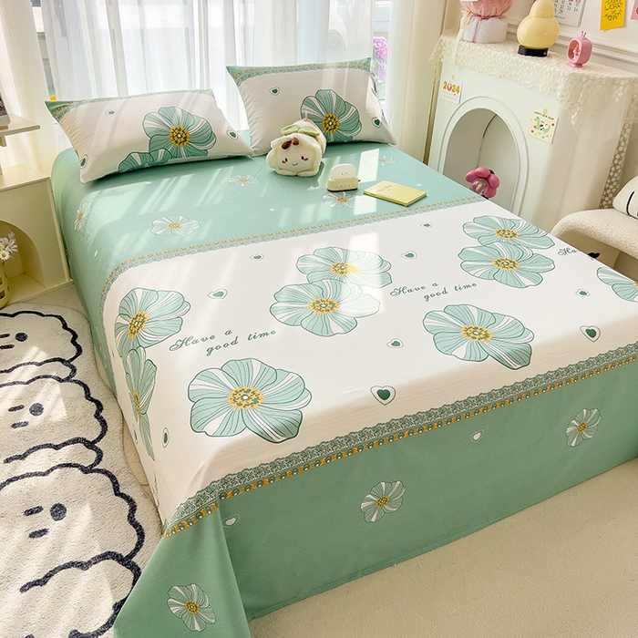 91家纺网 家纺一手货源 找家纺 芃成家纺 2024新款老粗布床单款 总2 清韵幽香-绿