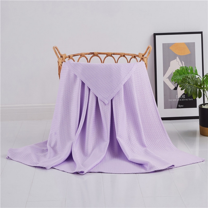 91家纺网 家纺一手货源 找家纺 金泰莱 2025新款菱形格竹纤维盖毯子提花薄夏被夏凉被空调毯子 紫色