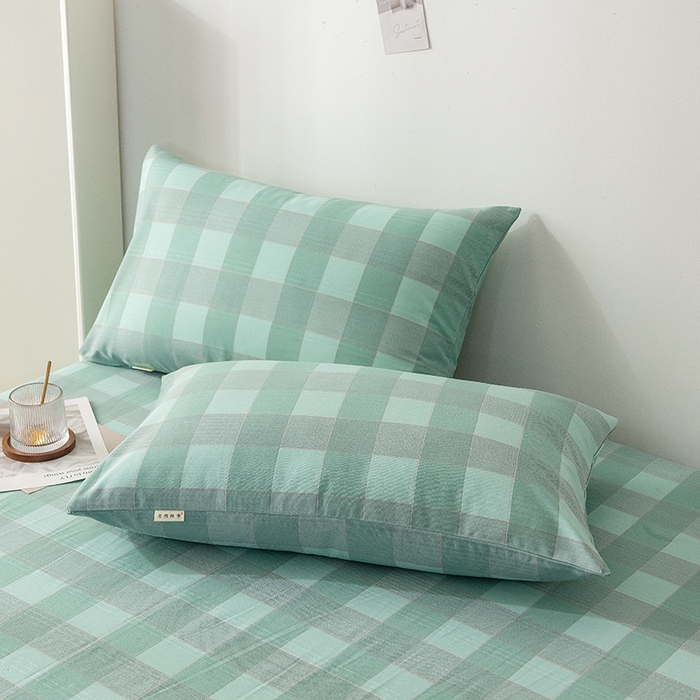 91家纺网 家纺一手货源 找家纺 芃成 2024新款老粗布床笠款 总1 极简格 绿