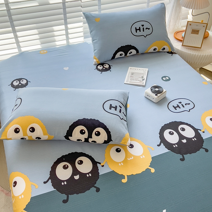 91家纺网 家纺一手货源 找家纺 芃成 2024新款老粗布床笠款 总1 煤球动漫