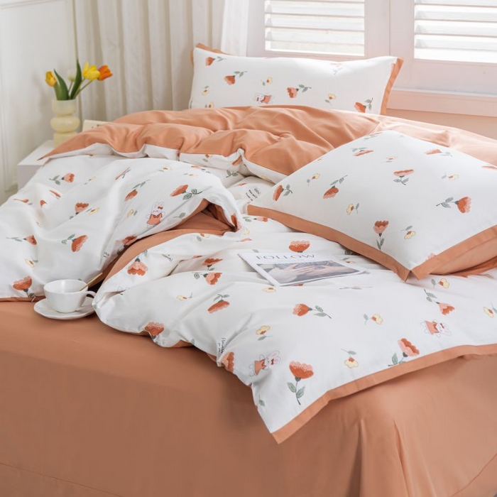 91家纺网 家纺一手货源 找家纺 优姿家纺 新款纯棉长绒棉小清新ins风印花四件套-系列一 花香兔