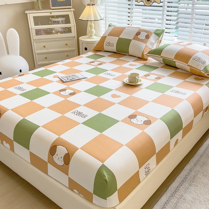 91家纺网 家纺一手货源 找家纺 芃成 2024新款老粗布床笠款 总1 格子狗