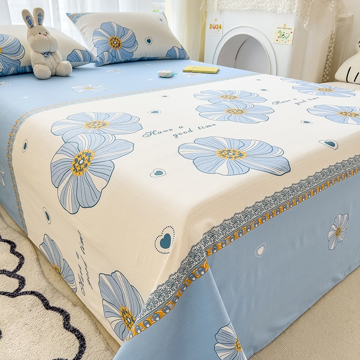 91家纺网 家纺一手货源 找家纺 芃成家纺 2024新款老粗布床单款 总2 清韵幽香-蓝