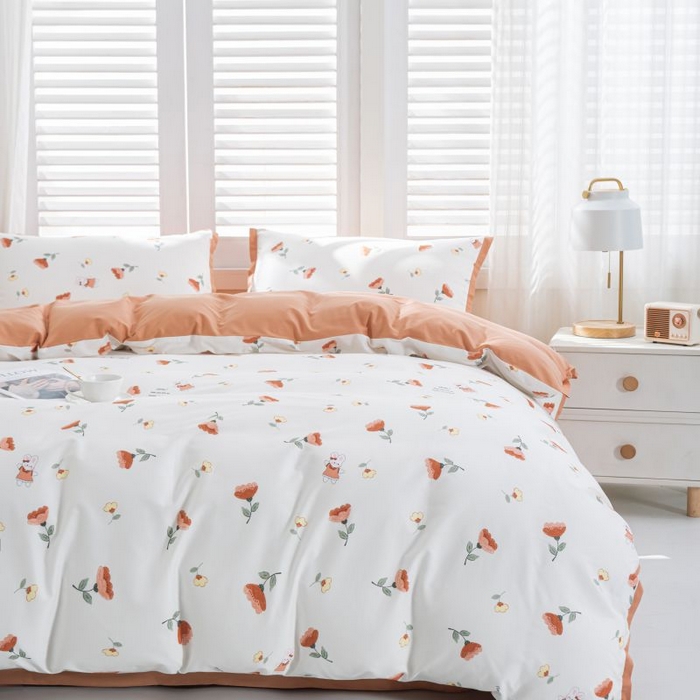 91家纺网 家纺一手货源 找家纺 优姿家纺 新款纯棉长绒棉小清新ins风印花四件套-系列一 花香兔