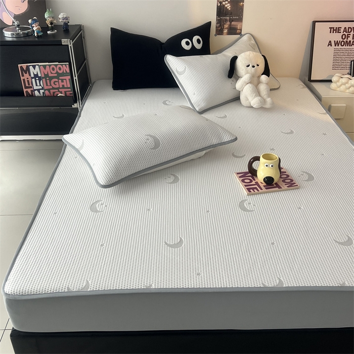 91家纺网 家纺一手货源 找家纺 HL原创 2024新款PE聚乙稀纤维-冰魔豆凉席 星星月亮-灰（平铺款）