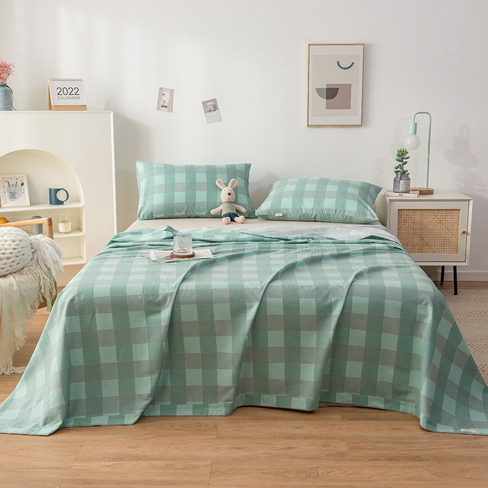 91家纺网 家纺一手货源 找家纺 芃成 2024新款老粗布床笠款 总1 极简格 绿