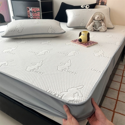HL原创 2024新款PE聚乙稀纤维-冰魔豆凉席 幸运兔-灰（床笠款）