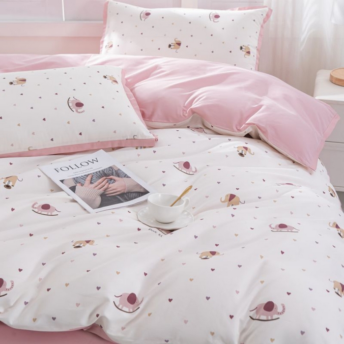 91家纺网 家纺一手货源 找家纺 优姿家纺 新款纯棉长绒棉小清新ins风印花四件套-系列一 象北鼻