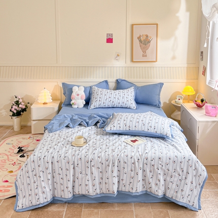 91家纺网 家纺一手货源 找家纺 （总）2024新款泡泡棉小缺角工艺夏被四件套