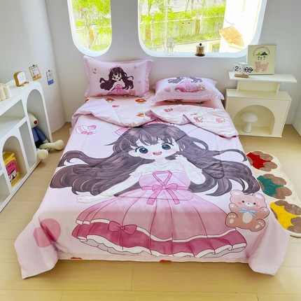 91家纺网 家纺一手货源 找家纺 （总）宝薇 2025新款数码印花卡通大版60支有氧水洗真丝夏被夏被      