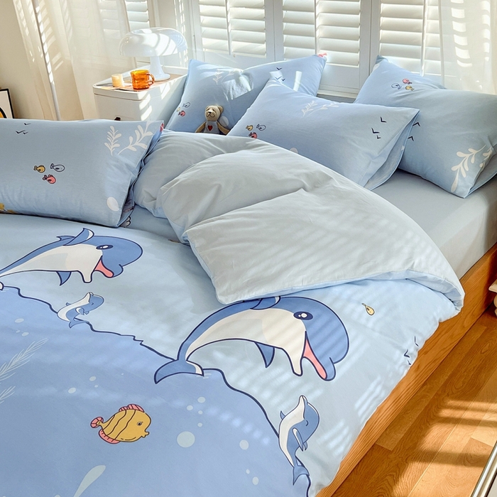 91家纺网 家纺一手货源 找家纺 金鑫汇家纺 2024新款全棉纯棉卡通印花四件套单品系列-单被套海洋世界