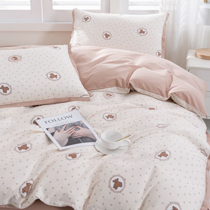 91家纺网 家纺一手货源 找家纺 优姿家纺 新款纯棉长绒棉小清新ins风印花四件套-系列一 梦露熊