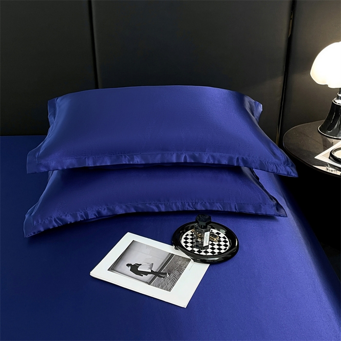 91家纺网 家纺一手货源 找家纺 梦舒羽 2025新款夏季可水洗冰丝四件套单品系列-冰丝枕套 深海蓝