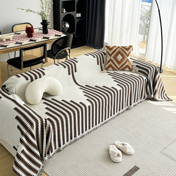 91家纺网 家纺一手货源 找家纺 逐日沙发套 2024新款加厚雪尼尔沙发巾 雪尼尔 沙发巾-文绪（咖）