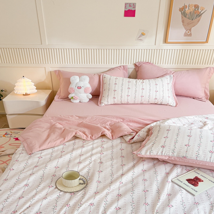 91家纺网 家纺一手货源 找家纺 2024新款泡泡棉小缺角工艺夏被四件套 沐歌