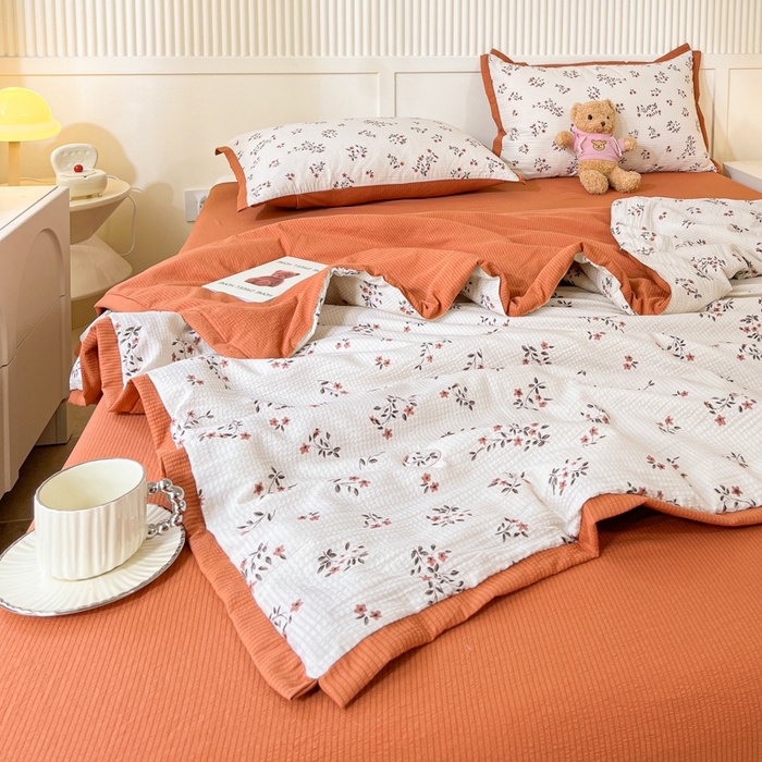 91家纺网 家纺一手货源 找家纺 2024新款泡泡棉小缺角工艺夏被四件套 花蜜