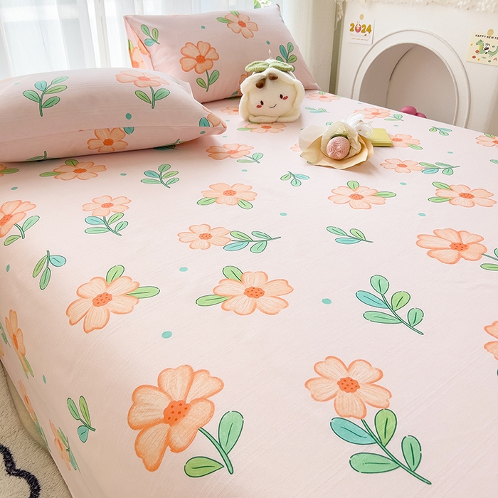 91家纺网 家纺一手货源 找家纺 芃成家纺 2024新款老粗布床单款 爱意绵绵-粉