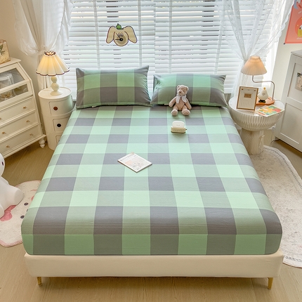 芃成 2024新款老粗布床笠款 总2 时尚格-绿