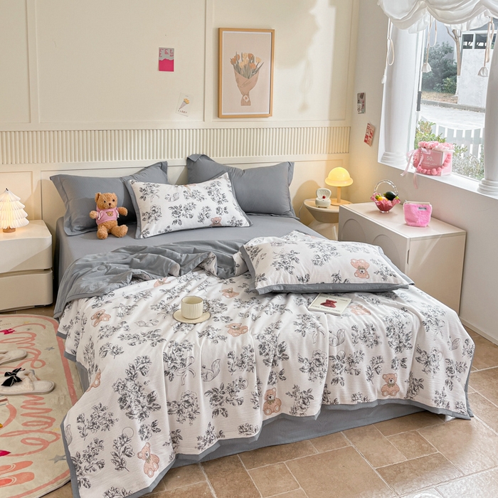 91家纺网 家纺一手货源 找家纺 （总）2024新款泡泡棉小缺角工艺夏被四件套