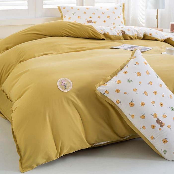 91家纺网 家纺一手货源 找家纺 优姿家纺 新款纯棉长绒棉小清新ins风印花四件套-系列一 朵朵兔