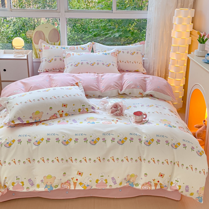 91家纺网 家纺一手货源 找家纺 金鑫汇家纺 2024新款全棉纯棉卡通印花四件套单品系列-四件套糖水日记