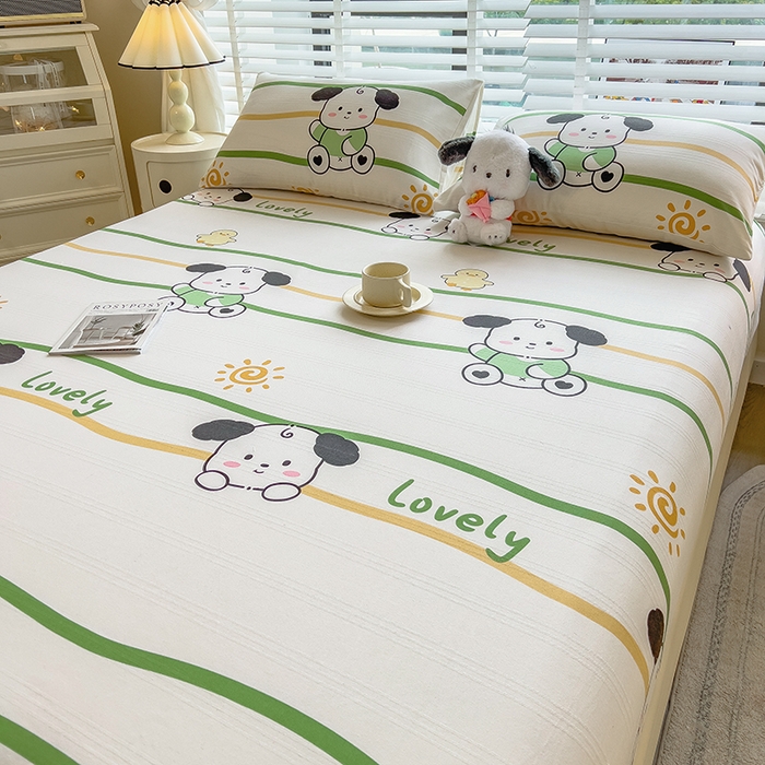 91家纺网 家纺一手货源 找家纺 芃成 2024新款老粗布床笠款 总1 狗狗乐园-绿