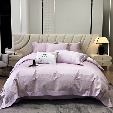 91家纺网 家纺一手货源 找家纺 博纳家纺 2024新款天丝棉水洗刺绣四件套-米菲尔 香芋紫