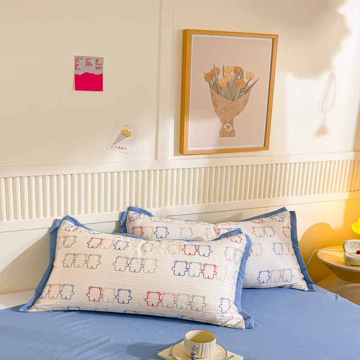 91家纺网 家纺一手货源 找家纺 2024新款泡泡棉小缺角工艺夏被四件套 七彩熊熊