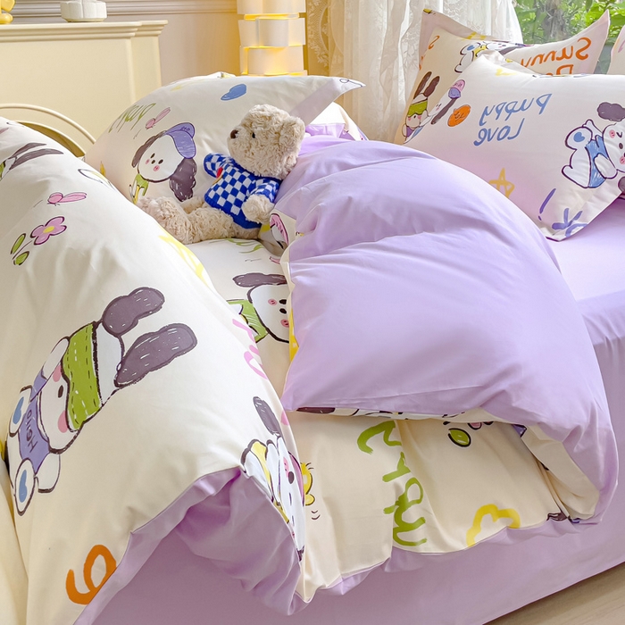 91家纺网 家纺一手货源 找家纺 金鑫汇家纺 2024新款全棉纯棉卡通印花四件套单品系列-四件套狗狗乐园