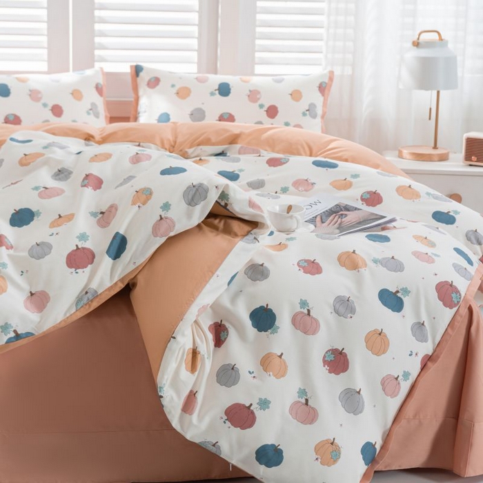 91家纺网 家纺一手货源 找家纺 优姿家纺 新款纯棉长绒棉小清新ins风印花四件套-系列一 南瓜酥-米