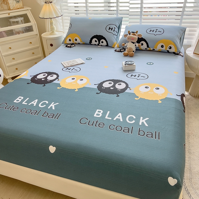 91家纺网 家纺一手货源 找家纺 芃成 2024新款老粗布床笠款 总1 煤球动漫