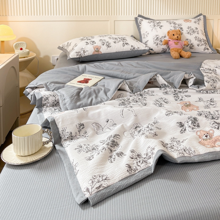 91家纺网 家纺一手货源 找家纺 （总）2024新款泡泡棉小缺角工艺夏被四件套