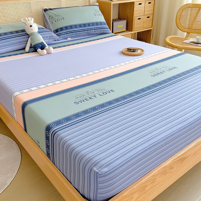 91家纺网 家纺一手货源 找家纺 芃成 2024新款老粗布床笠款 总2 怦然心动 蓝