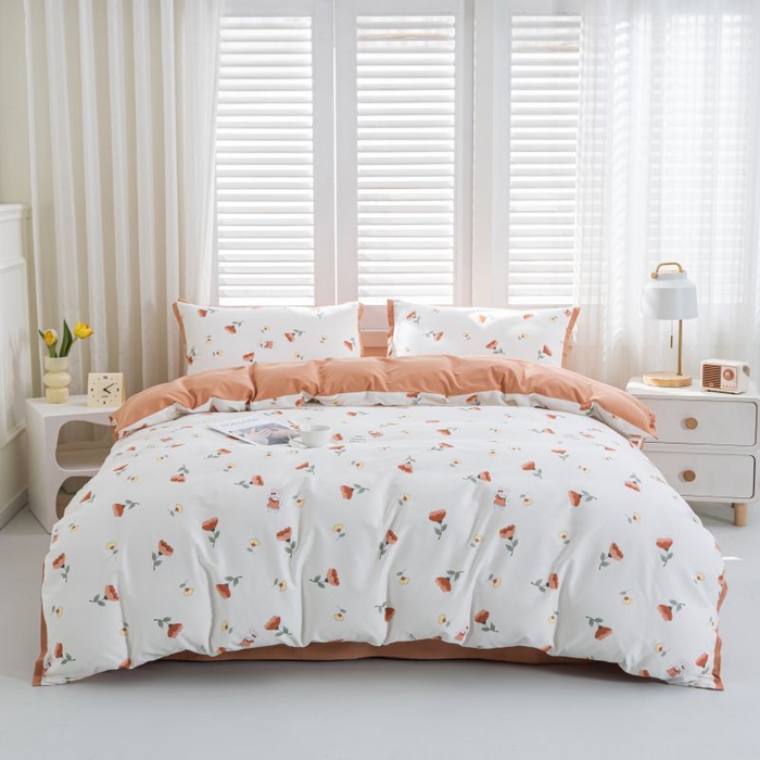 91家纺网 家纺一手货源 找家纺 优姿家纺 新款纯棉长绒棉小清新ins风印花四件套-系列一 花香兔