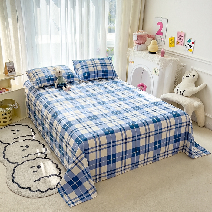 91家纺网 家纺一手货源 找家纺 芃成家纺 2024新款老粗布床单款 简约格调-蓝