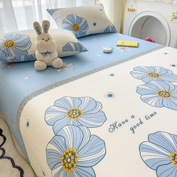 91家纺网 家纺一手货源 找家纺 芃成家纺 2024新款老粗布床单款 总2 清韵幽香-蓝