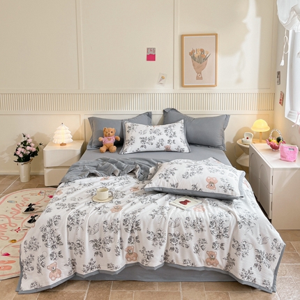 91家纺网 家纺一手货源 找家纺 （总）2024新款泡泡棉小缺角工艺夏被四件套