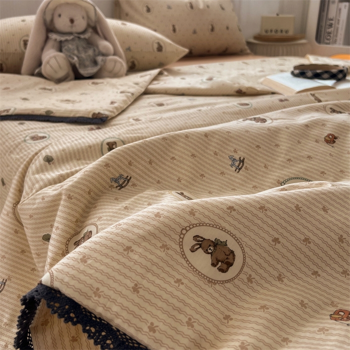 91家纺网 家纺一手货源 找家纺 HL原创 2024新款全棉法式大豆被夏被 XB-玩偶熊