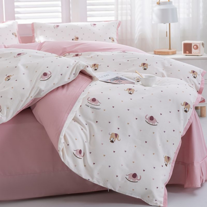 91家纺网 家纺一手货源 找家纺 优姿家纺 新款纯棉长绒棉小清新ins风印花四件套-系列一 象北鼻