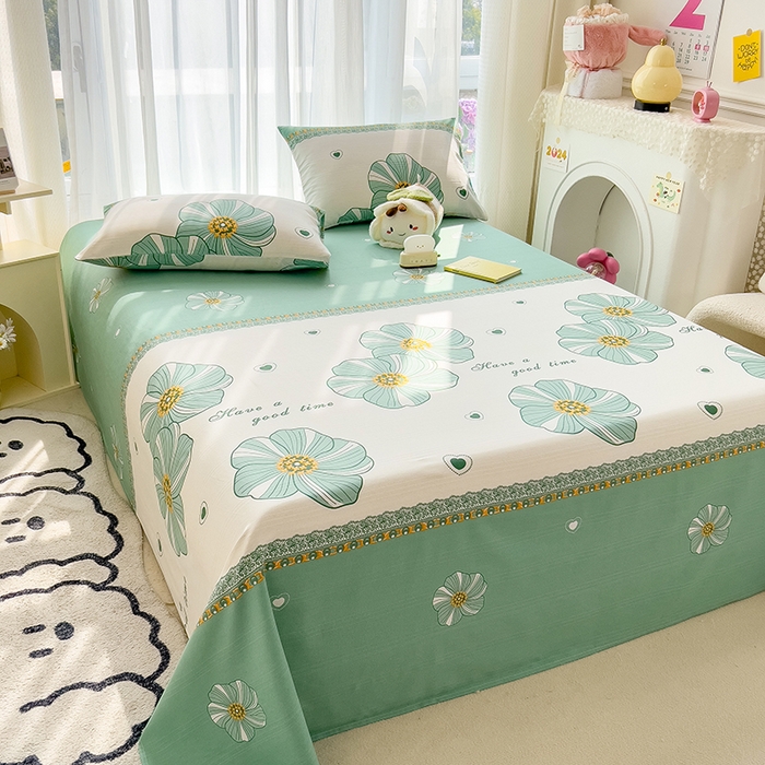 91家纺网 家纺一手货源 找家纺 芃成家纺 2024新款老粗布床单款 总2 清韵幽香-绿