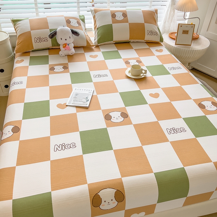 91家纺网 家纺一手货源 找家纺 芃成 2024新款老粗布床笠款 总1 格子狗